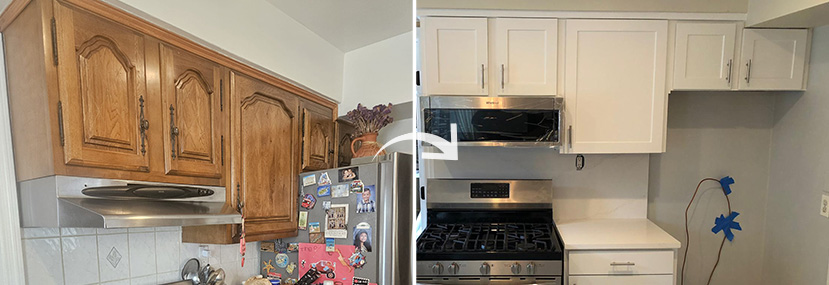 Before and After Picture of a Kitchen Cabinet Job in Freeport