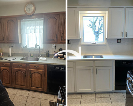 Before and After Picture of a Freeport Kitchen Cabinet Job
