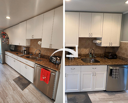 Before and After Picture of a Freeport Kitchen Cabinet Job