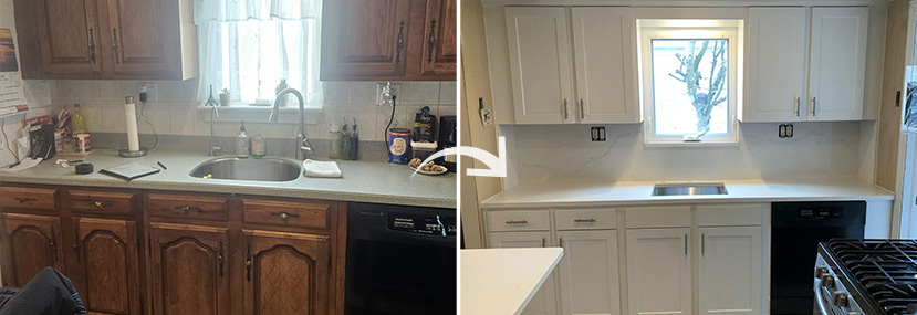 Before and After Picture of a Freeport Kitchen Cabinet Job