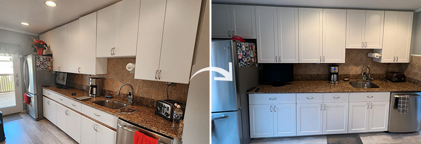 Before and After Picture of a Freeport Kitchen Cabinet Job